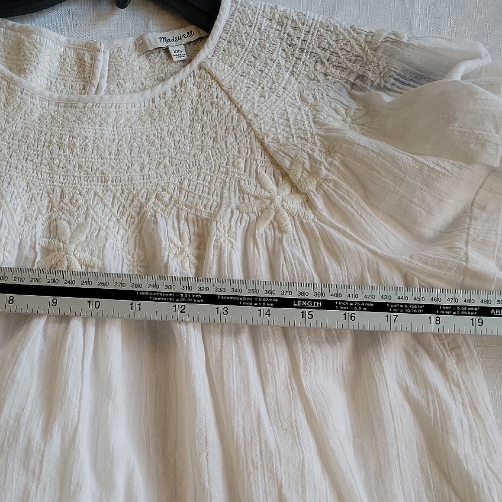 Madewell White Blouse with Puff Sleeves Women's Size XXS - Picture 6 of 10